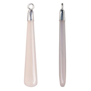 Focal, sterling silver and pink chalcedony (dyed), 41x7mm hand-cut double-sided long teardrop, Mohs hardness 6-1/2 to 7. Sold individually.