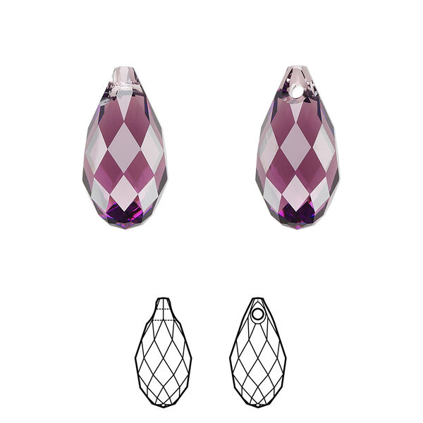 Briolette 6pk amethyst, Crystal Passions® 17x8.5mm pendant drop 6010 image number 0