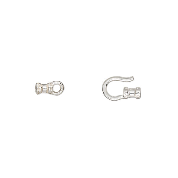 Clasp, JBB Findings, hook-and-eye, sterling silver, 13x6mm with crimp ends, 1.2mm inside diameter. Sold per pkg of 2. image number 0