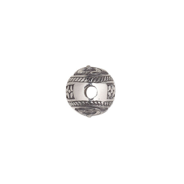 Bead, stainless steel, 11mm round with fleur-de-lis. Sold individually. image number 1