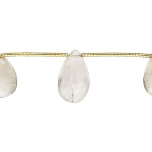 Smoky quartz / quartz crystal 1pkg6, hand-cut top-drilled faceted puffed teardrop bead 12x9mm-16x12mm