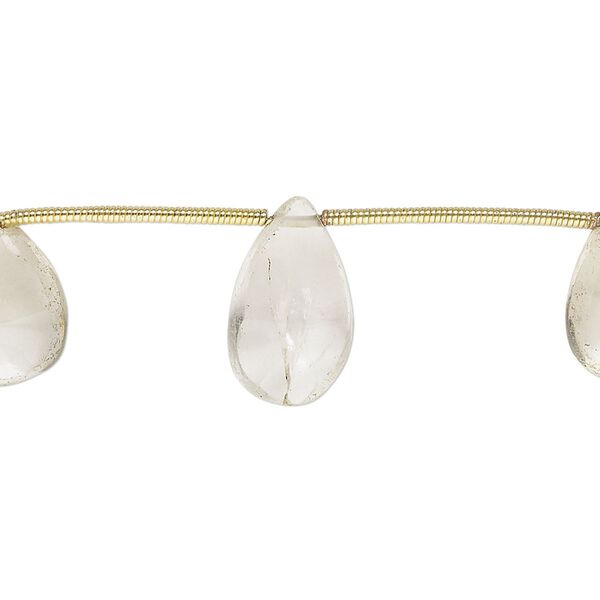 Smoky quartz / quartz crystal 1pkg6, hand-cut top-drilled faceted puffed teardrop bead 12x9mm-16x12mm image number 0