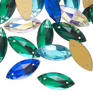 Sew-on mix 25pk mixed colors foil back, vintage Preciosa Czech crystal 18x8mm marquise