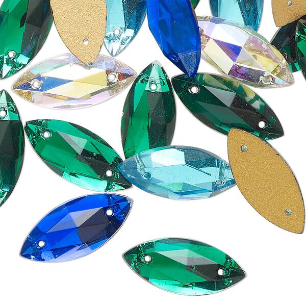 Sew-on mix 25pk mixed colors foil back, vintage Preciosa Czech crystal 18x8mm marquise image number 0