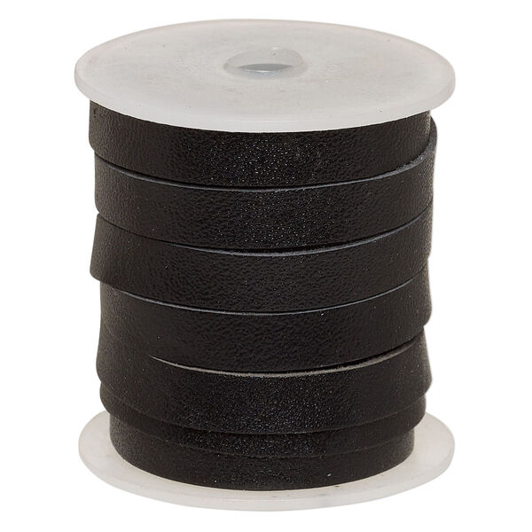Cord, leather, black, 8mm flat. Sold per 5-yard spool. image number 0