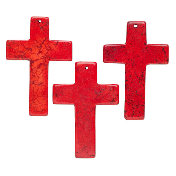Howlite 1pkg3, top-drilled cross focal red 58x40mm-61x42mm image number 0