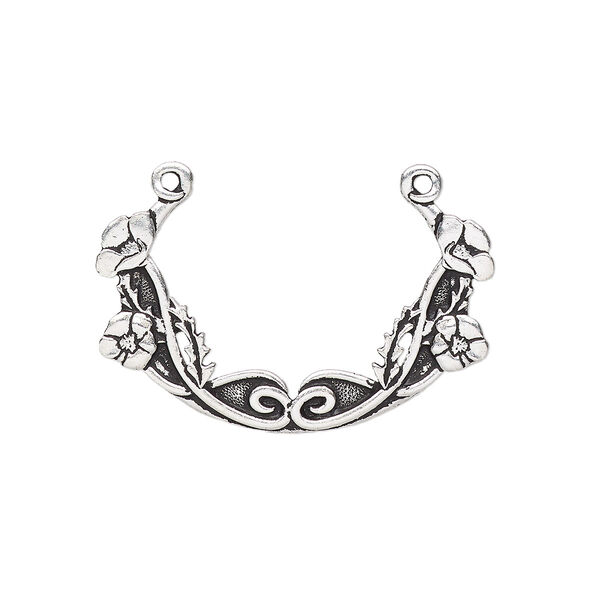 Focal, TierraCast®, antique silver-plated pewter (tin-based alloy), 35x25mm 2-sided oval with poppy festoon design. Sold individually. image number 0