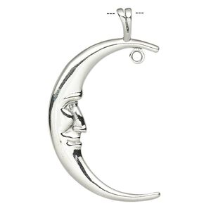 Focal, antiqued sterling silver, 42x24mm single-sided moon face with closed loop. Sold individually.