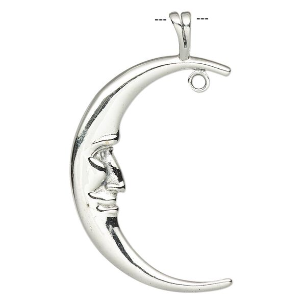 Focal, antiqued sterling silver, 42x24mm single-sided moon face with closed loop. Sold individually. image number 0