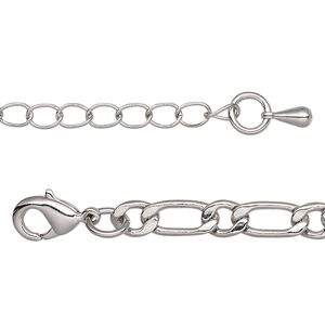 Chain, imitation rhodium-plated brass, 5mm long and short flat oval, 18 inches with 2-inch extender chain and lobster claw clasp. Sold individually.