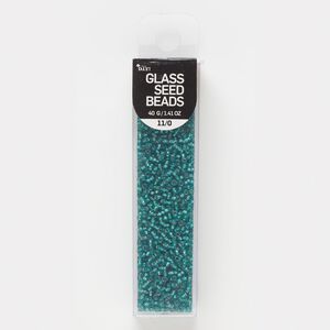 Seed bead, glass, pkg/40g, #11 round, translucent silver-lined teal.