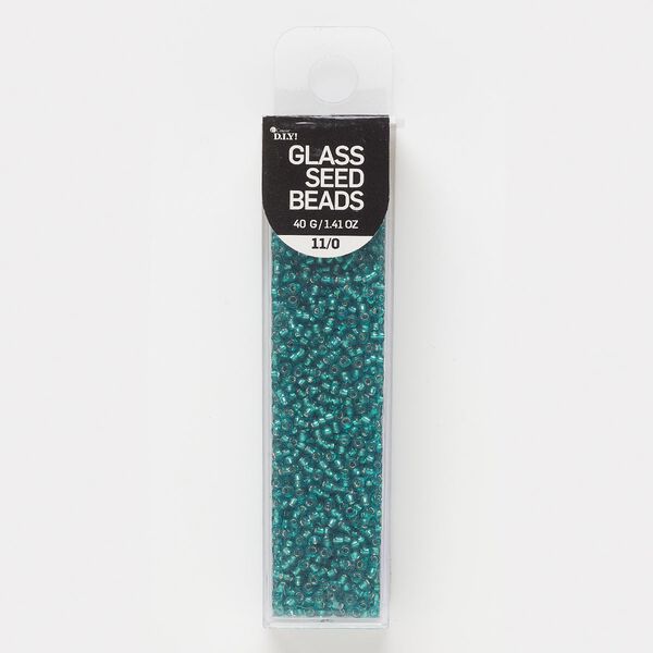 Seed bead, glass, pkg/40g, #11 round, translucent silver-lined teal. image number 0