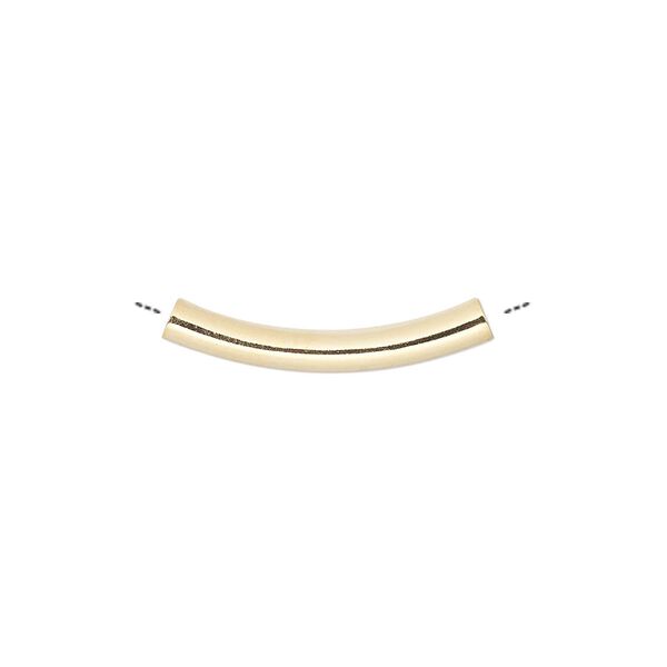 Bead, gold-plated brass, 22x3mm curved tube. Sold per pkg of 100. image number 0