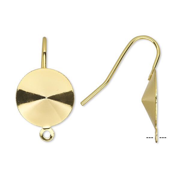 Ear wire, Almost Instant Jewelry®, gold-finished brass, 21mm fishhook with loop and 14mm rivoli setting, 18-20 gauge. Sold per pkg of 5 pairs. image number 0