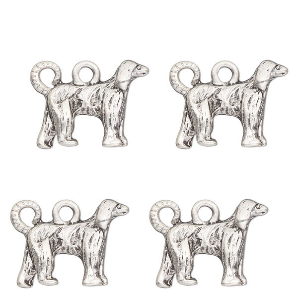 Charm, antique silver-finished "pewter" (zinc-based alloy) , 18x11mm single-sided Afghan hound. Sold per pkg of 4. image number 0