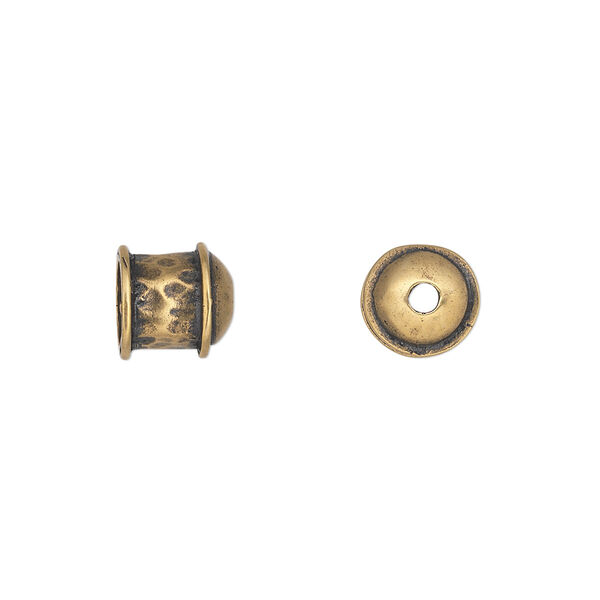 Cord end, antiqued brass, 8.5x8.5mm textured, 6mm inside diameter. Sold per pkg of 2. image number 0