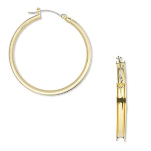 Earring hoop 1pkg2 "pewter" (zinc-based alloy), 48mm round / 4mm wide channel / latch-back, gold-finished / steel 1 pair