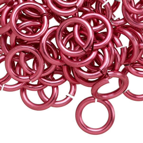 Jump ring, anodized and dyed aluminum, dark pink, 12mm round, 7.9mm inside diameter, 12 gauge. Sold per pkg of 100. image number 0