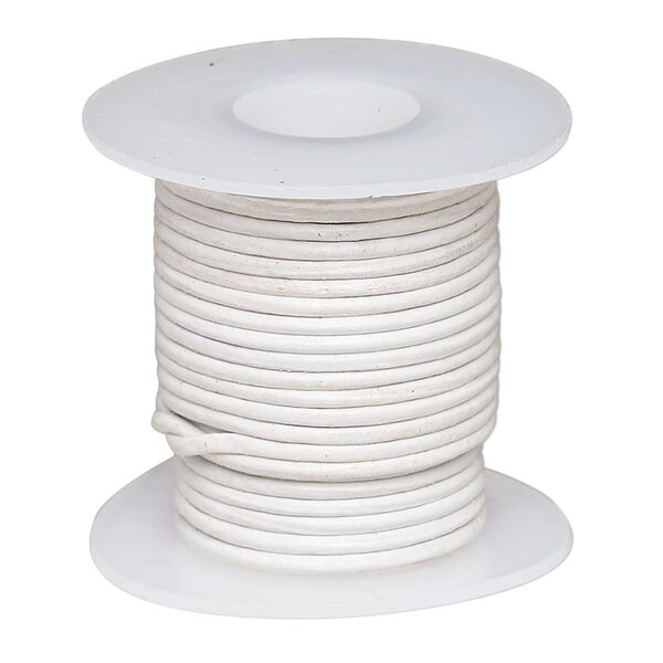 Cord, leather (dyed), white, 1-1.2mm round. Sold per 5-yard spool. image number 0