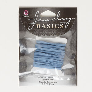Cord 1pkg1, faux suede, blue, 2mm flat, 7 feet.