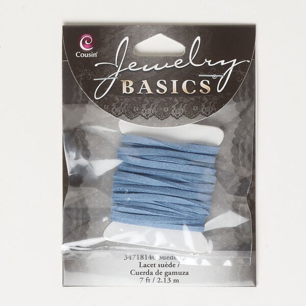 Cord 1pkg1, faux suede, blue, 2mm flat, 7 feet. image number 0
