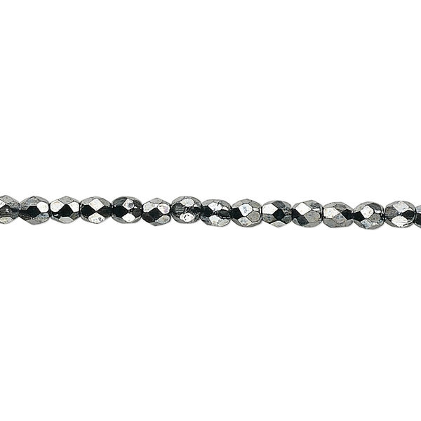 Bead, Czech fire-polished glass, opaque hematite, 3mm faceted round. Sold per 15-1/2" to 16" strand, approximately 130 beads. image number 0