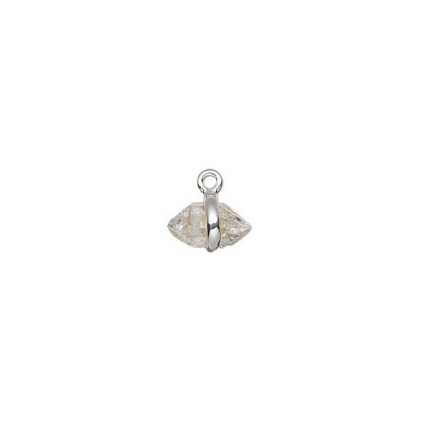 Drop, sterling silver and quartz crystal, 8x4mm-9x6mm nugget. Sold individually. image number 0