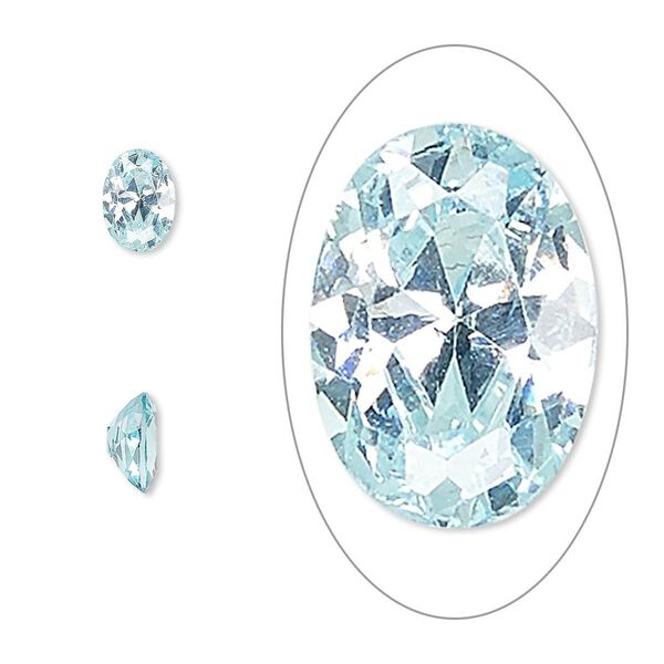 Gem, cubic zirconia, aqua blue, 7x5mm faceted oval, Mohs hardness 8-1/2. Sold per pkg of 2. image number 0
