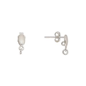 Earstud 1pkg2 sterling silver, 8.5x4mm oval / 3mm closed jump ring / 2 closed loop / earnuts, satin-finished 1 pair