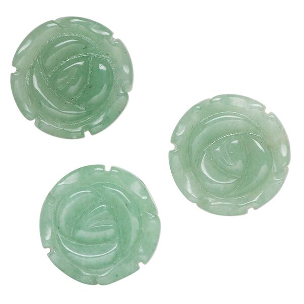 Green aventurine 1pkg3, center-drilled / half-drilled carved flower bead natural 19-20mm image number 0