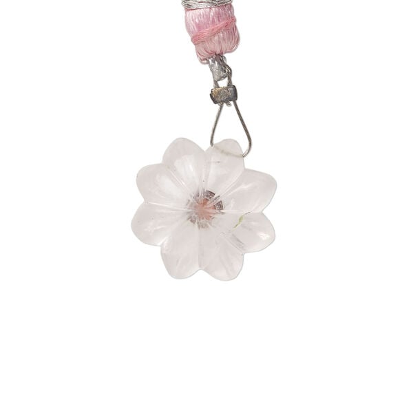 Light rose quartz / garnet 1pkg1, top-drilled hand-cut 1sided carved flower bead natural, 16mm image number 1