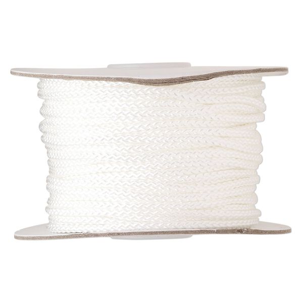 Cord, nylon, white, 3mm round. Sold per 100-foot spool. image number 0