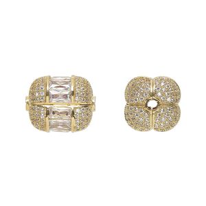 Bead, glass rhinestone and gold-finished brass, clear, 15x12mm fancy square tube. Sold individually.