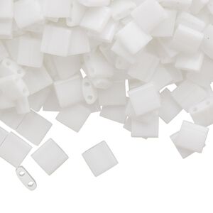 Seed bead, TILA®, glass, pkg/40g, 5mm full tila square, opaque white, (TL-402).