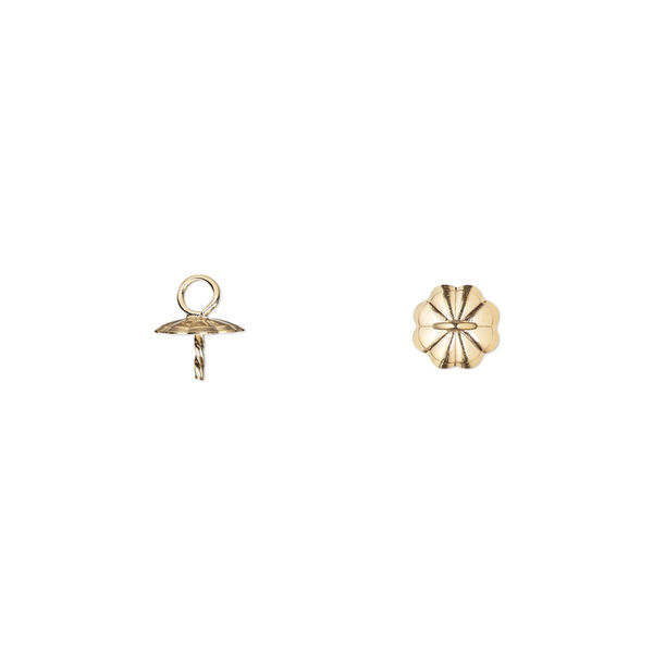 Cup, 14Kt gold-filled, 6mm fluted flower cup with 4mm twisted peg, fits 6-8mm beads. Sold individually. image number 0