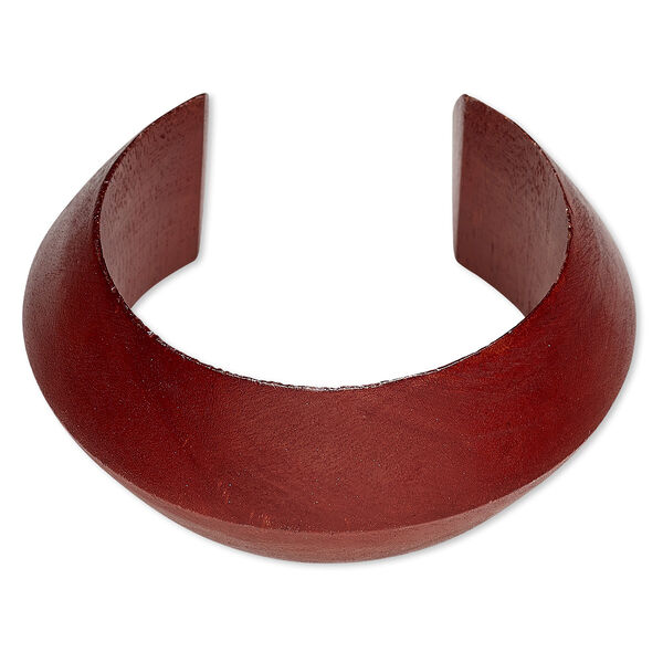 Bracelet, cuff, wood (dyed / waxed), rust brown, 35mm wide hand-carved peaked band, 8 inches. Sold individually. image number 0