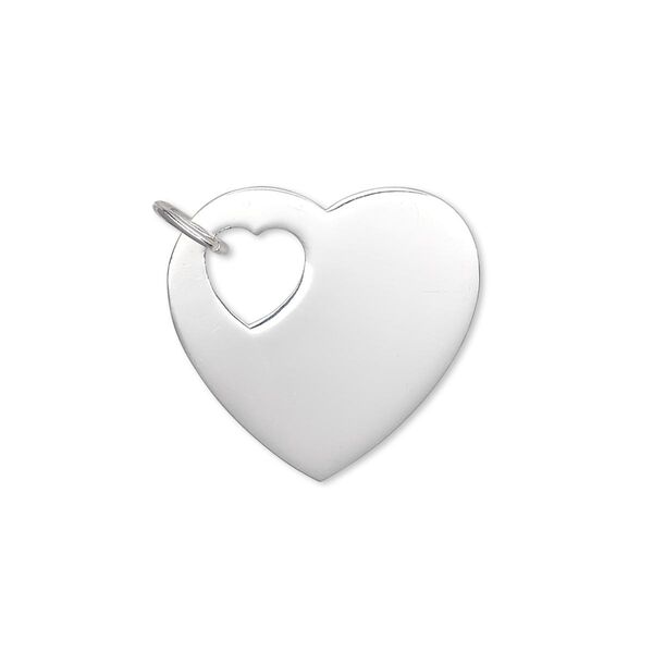 Charm, sterling silver, 21mm heart with cutout heart with 6mm jump ring. Sold individually. image number 0