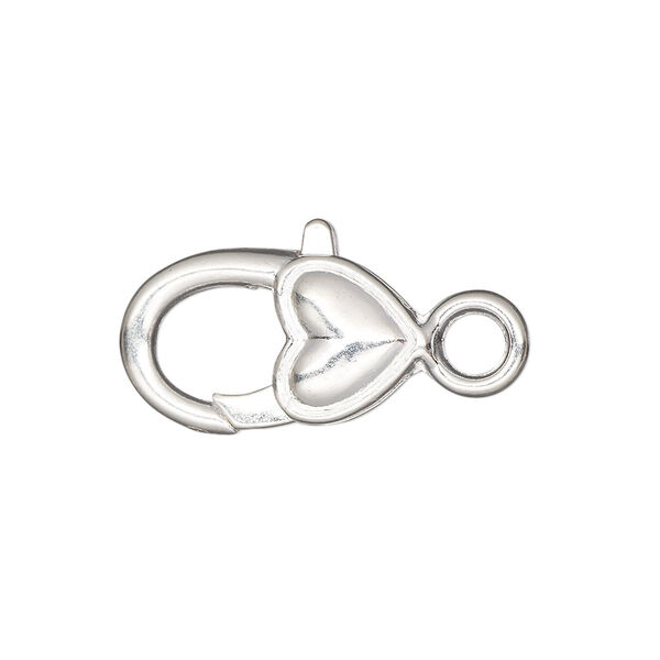 Clasp, lobster claw, silver-finished "pewter" (zinc-based alloy), 21x12.5mm double-sided with smooth heart. Sold per pkg of 6. image number 0