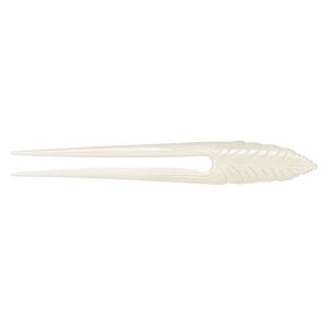 Hair stick, bone (bleached), pkg/1, 6 to 6-1/2 inches with leaf.