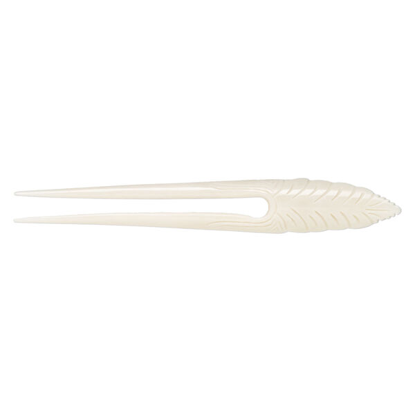 Hair stick, bone (bleached), pkg/1, 6 to 6-1/2 inches with leaf. image number 0