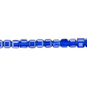Bead 1pk 18 facets transparent cobalt blue, Celestial Crystal® 4mm cube 15.5-16 inch
