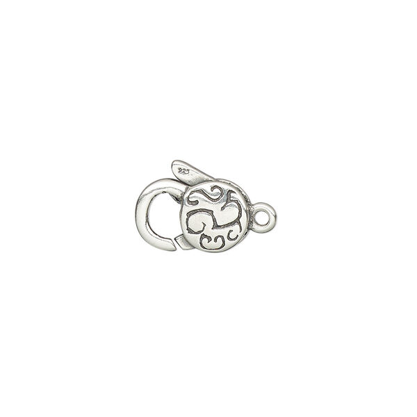 Clasp, lobster claw, antiqued sterling silver, 12x7.5mm double-sided with etched swirl design. Sold individually. image number 0