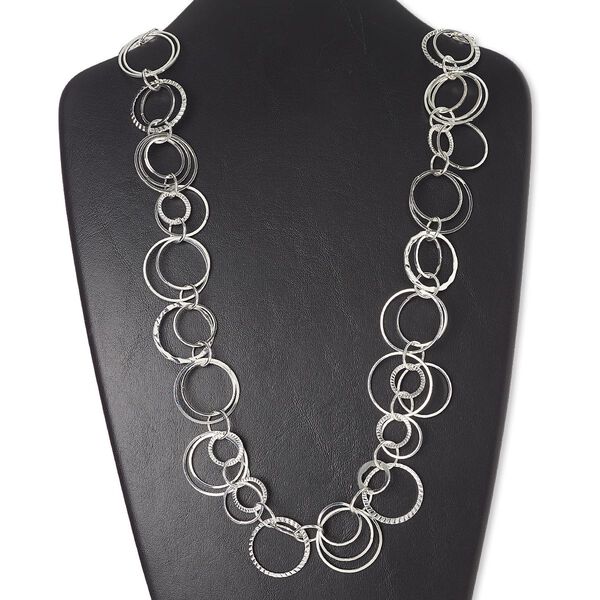 Necklace, silver-finished brass and steel, circle, 32 inches with 3-inch extender chain and lobster claw clasp. Sold individually. image number 0