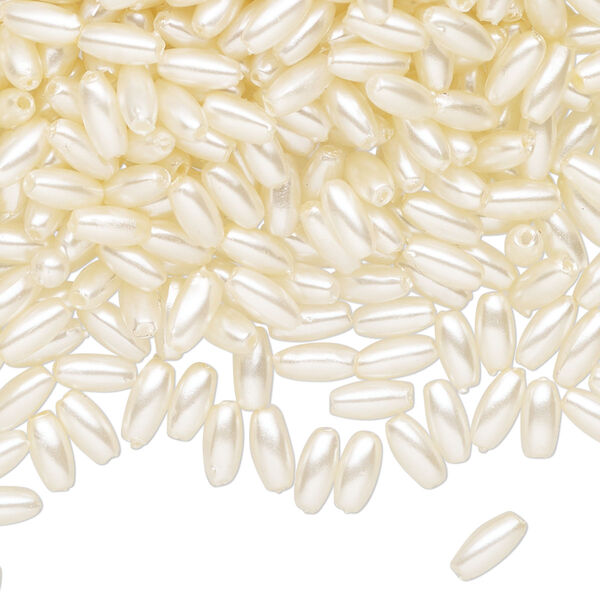 Bead, acrylic, cream pearl, 6x3mm oval. Sold per 25 gram pkg, approximately 995 beads. image number 0