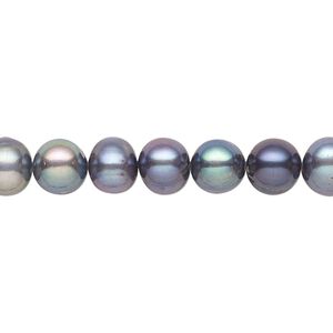 Pearl, cultured freshwater (dyed), blue peacock, 7-8mm semi-round with 0.4-0.6mm hole, D grade, Mohs hardness 2-1/2 to 4. Sold per 15-inch strand.