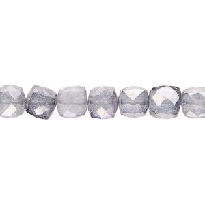Quartz crystal 1pkg1, hand-cut faceted cube bead 7 inch 7x6mm-8x7mm
