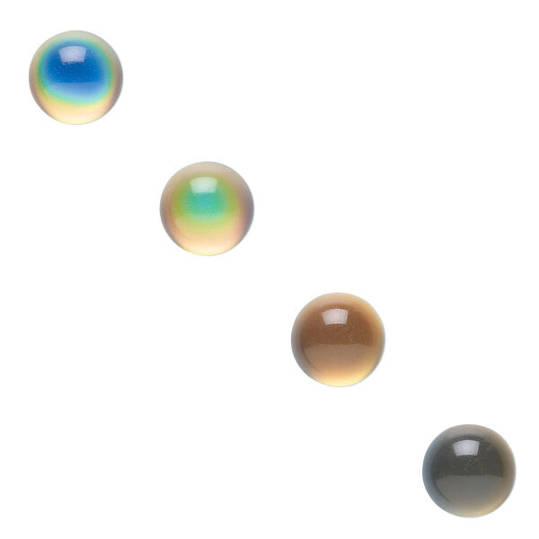 Cabochon, acrylic, multicolored, 12mm color-changing non-calibrated round. Sold per pkg of 4. image number 0