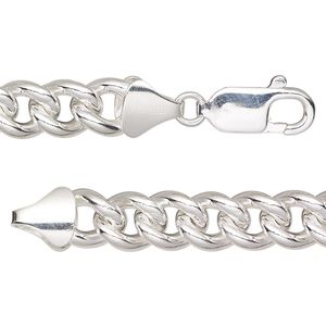 Chain 1pkg1 sterling silver curb, 8mm / lobster claw clasp, 20 inch