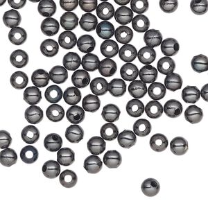 Bead, gunmetal-plated steel, 4mm round. Sold per pkg of 500.