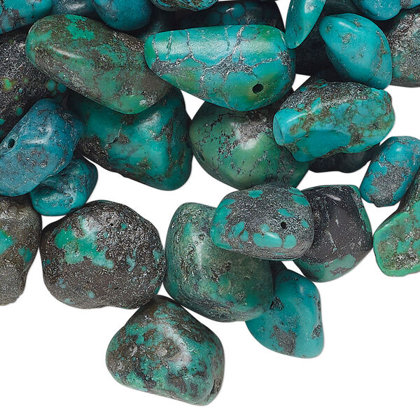 Bead mix, turquoise (dyed / stabilized), large to gigantic chip and small to large nugget, Mohs hardness 5-6. Sold per 60-gram pkg. image number 0